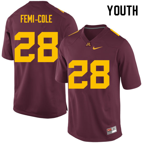 Youth #28 Jonathan Femi-Cole Minnesota Golden Gophers College Football Jerseys Sale-Maroon